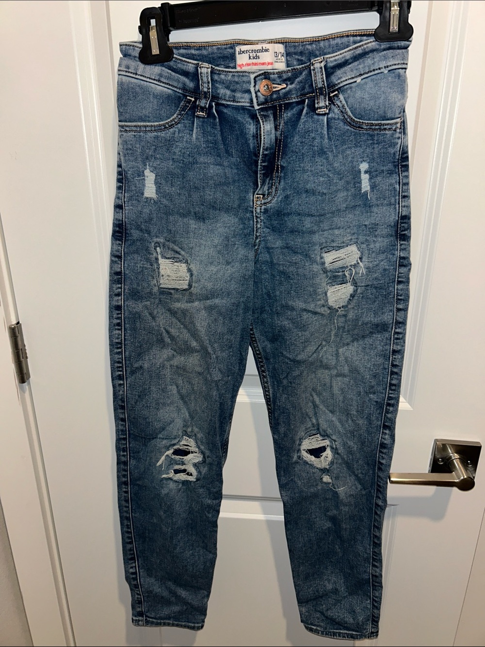 abercrombie kids Distressed Blue Mini Mom High Rise Jeans Girls 13/14